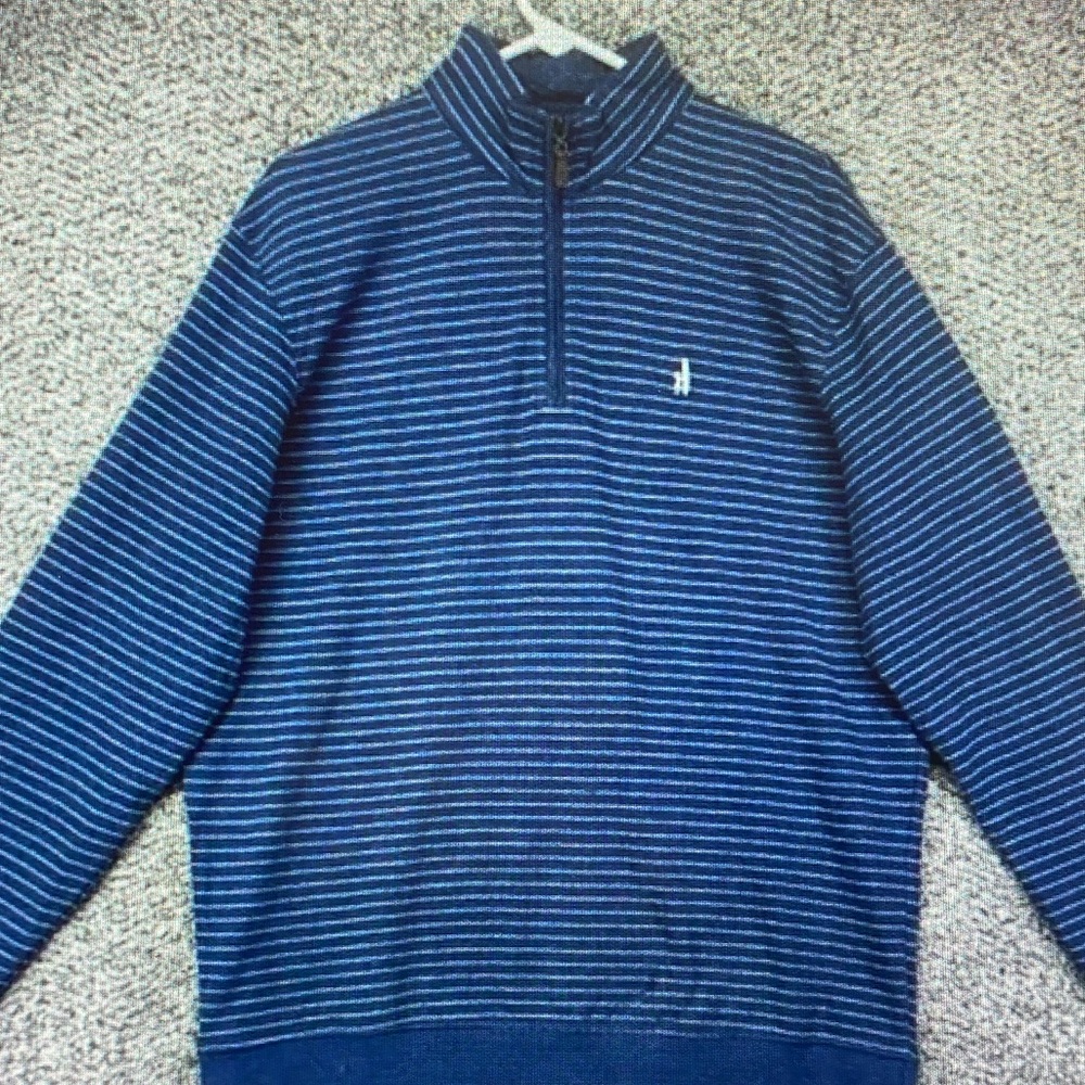 johnnie-O Navy & Light Blue Striped Quarter-Zip Pullover